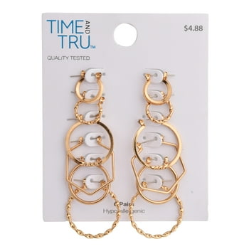 Time and Tru Female 6-On Gold Plated Hoop Earring Set