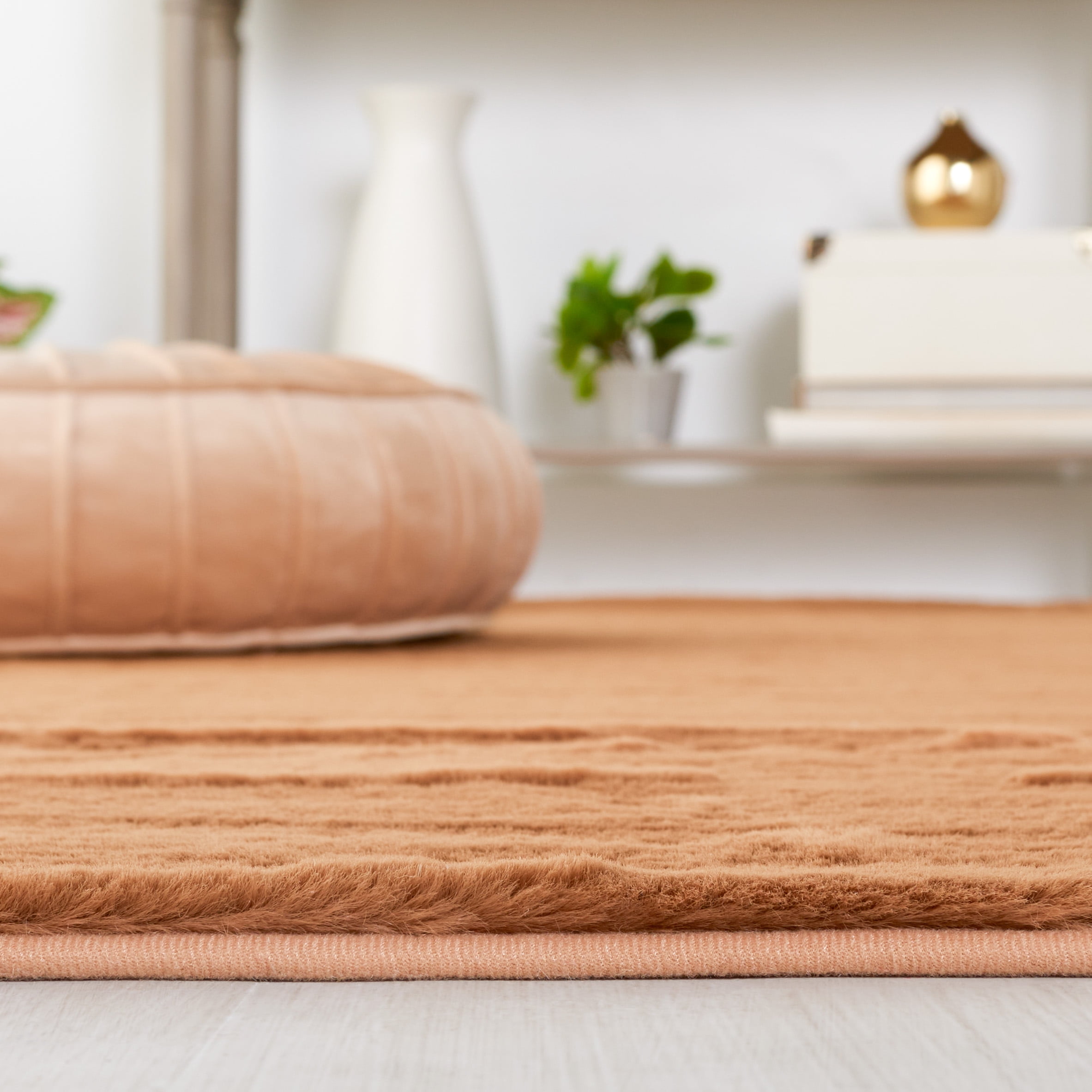Safavieh Faux Rabbit Fur Davin Solid Machine Washable Slip Resistant Area Rug, Brown, 5' x 7'