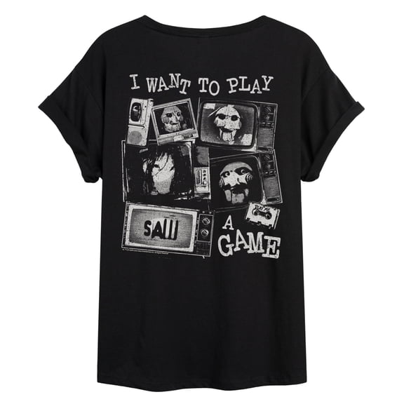 Saw - I Want to Play a Game TV Collage - Juniors Oversized Graphic T-Shirt