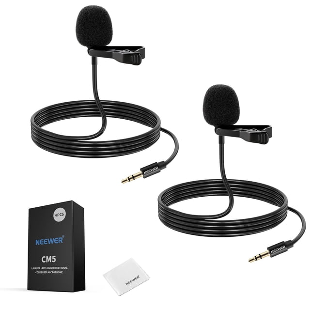 Micrófono Lavalier NEEWER CM5, paquete de 2 unidades, 1,2 m, con cable, para cámara