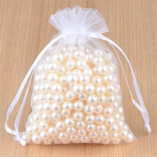 Bolsa de Organza para embalaje de joyas, decoración de fiesta de boda, bolsas de tul con cordón, para regalo, 7x9, 9x12, 10x15cm, 50/100 Uds., 50%