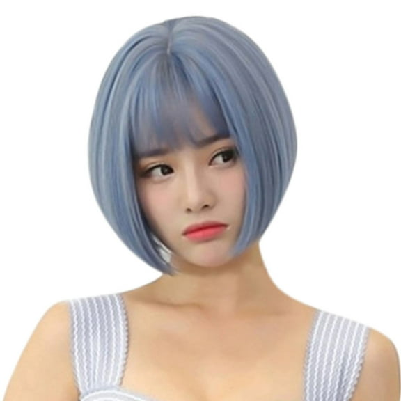 SUCS Human Hair Wigs For Women Black Color Natural Lace Hair Fashion Synthetic Short BOB Straight Blue Hair Wig Natural Hai