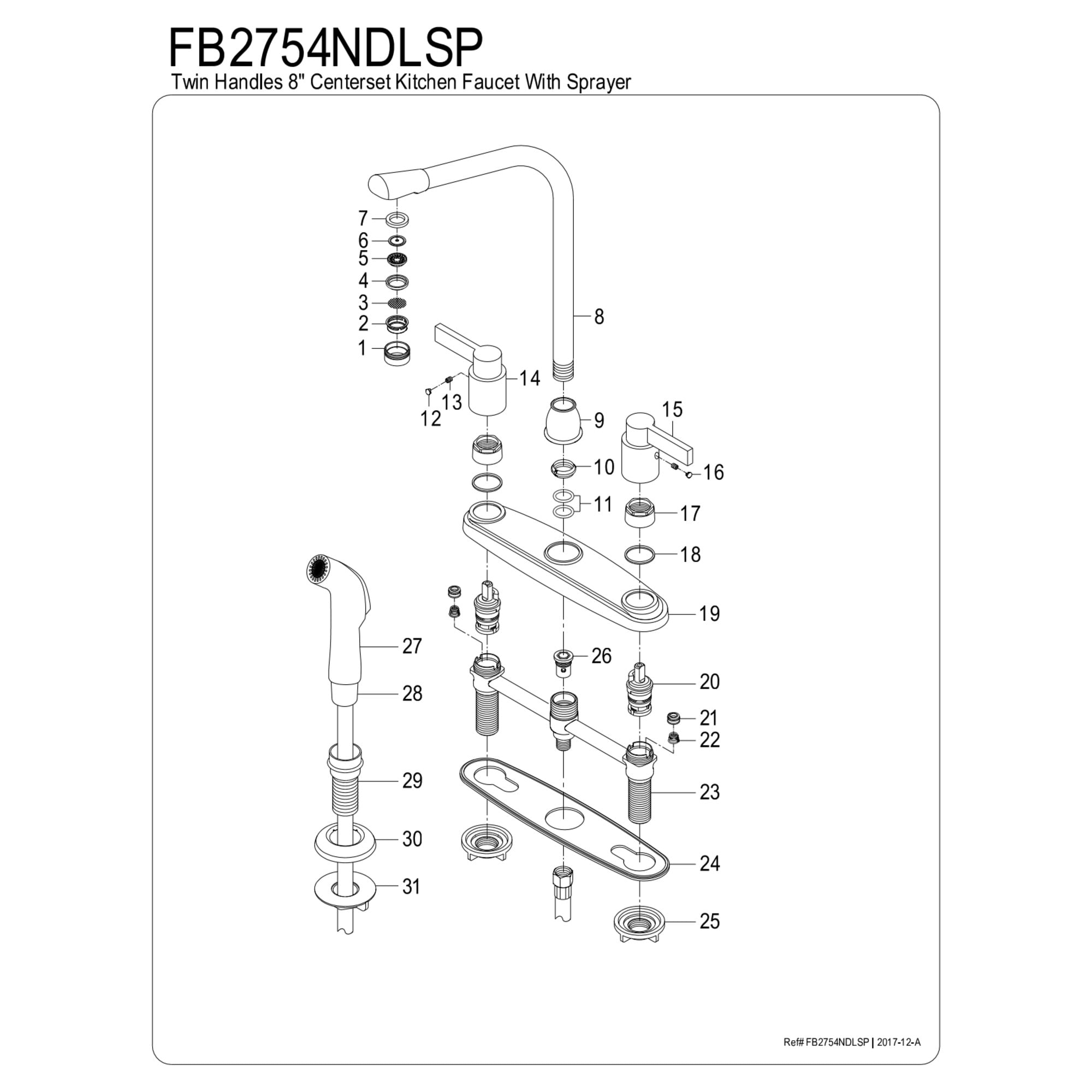 Kingston FB2754NDLSP NuvoFusion Two-Handle 4-Hole 8" Centerset Kitchen Faucet with Side Sprayer in Black Stainless