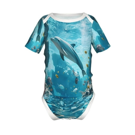 

Junzan Underwater Dolphin Scene Print Short-Sleeve Baby Climbing Clothes Bodysuits for Infant One-Piece for Baby Boys & Girls Baby Clothes Baby Romper with Snap Closure-2 Years