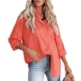 thumbnail image 2 of Womens Button Down Shirt Long Sleeve V Neck Dress Shirts Casual Loose Roll Up Work Blouse Tops Button Down Shirts for Women Long Sleeve Office Slim Fit Blouses Casual Business Silk Tops with Pocket, 2 of 5