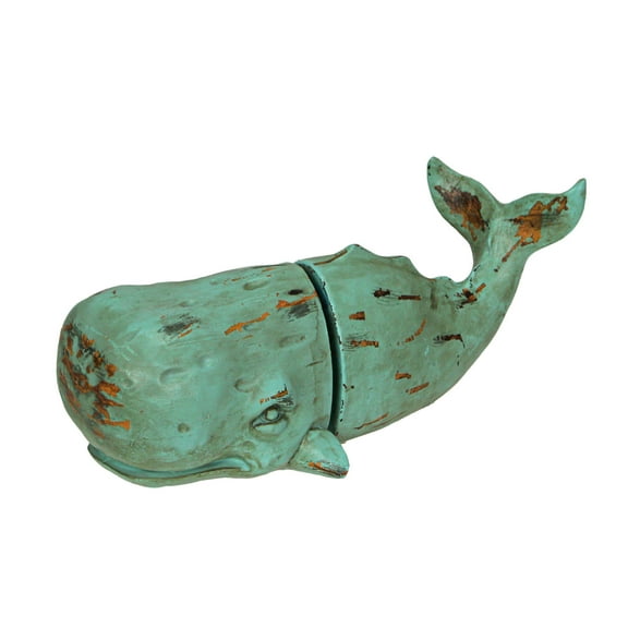 Zeckos Verdigris Decorative Whale Bookends Resin Bookshelf Nautical Decor Rustic Beach - Blue - Size 10 inch