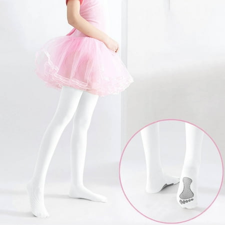 NAISIBABY Girls Tights Socks  Strech Cotton High Waist Non-Slip Ballet Dance Pantihose White 8-11T