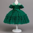 thumbnail image 4 of IFNWSV Girls Dresses Kids Solid Color Short Sleeve Dress Princess Dress for Green 3-4Years, 4 of 6