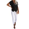 thumbnail image 4 of Women Solid Color V Neck Batwing Sleeve Cross Drape Front Buttons T-Shirt, 4 of 5