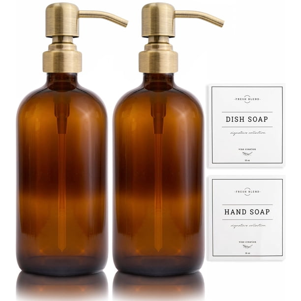 Dispensador de jabón Vine Creations, vidrio ámbar, 480 ml, paquete de 2