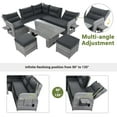 thumbnail image 4 of 6-Piece Outdoor Furniture Set Patio Rattan Furniture Set with an Adjustable Table, Recliners with Extendable Side Tables, and Two Ottomans for Patio, Lawn, Backyard, Pool (Grey), 4 of 12