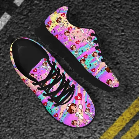 

Kawaii Nurse Girls Rainbow Gradient Print Women s Nurse Shoes Healthcare Design Casual Flats Ladies Light Footwear