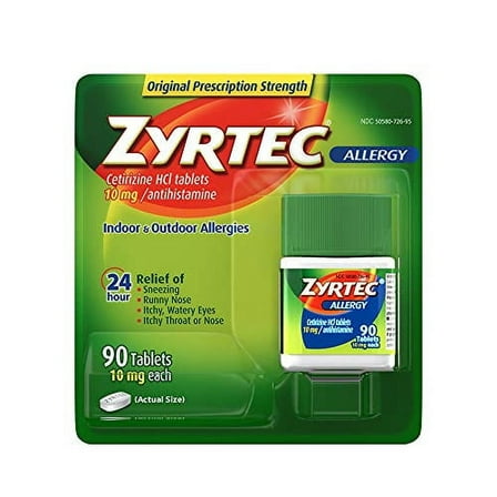 Zyrtec 24 Hour Allergy Relief Tablets with 10 mg Cetirizine Hci, 90 Ct