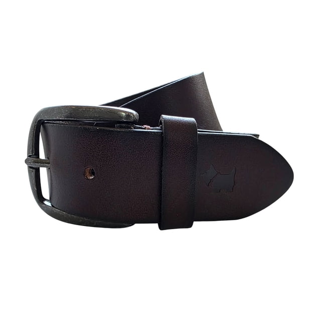 Ferrioni Cinturón Lungo Piel Genuina Hombre Café Hebilla Metal Vaquero 37mm
