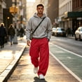 thumbnail image 4 of Leidass Men's Baggy Sweatpants Fleece Wide Leg Lounge Sweat Pants Drawstring Waist Jogging Pants with Pockets Red XL, 4 of 7