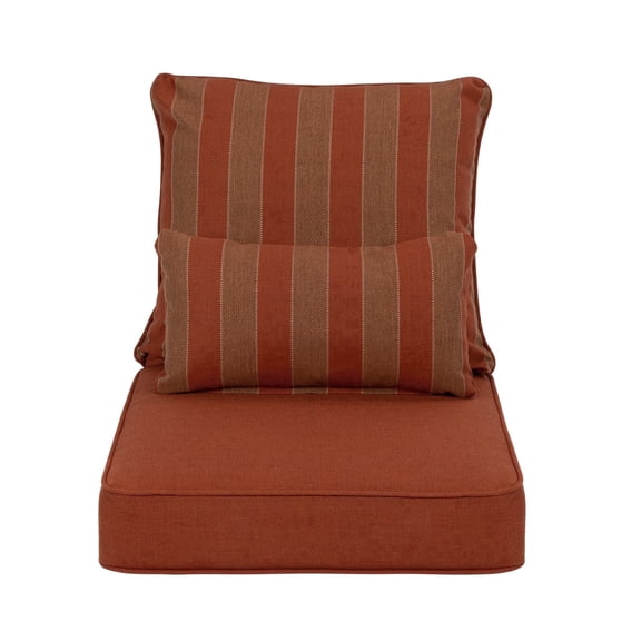 Aoodor 22" x 24" Patio Chair Cushions Set, Memory Foam Outdoor Deep Seat Cushions (1 Seat, 1 Back, 1 Lumbar Pillow) - Wine Red Stripe