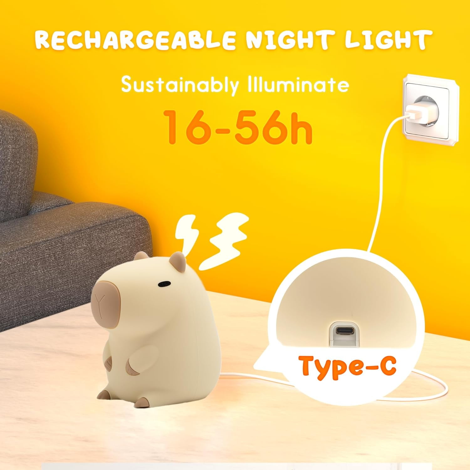 LED Benson Night Light, Cute Duck Animal Silicone Nursery Night Light Rechargeable Table Lamp Bedside Lamp with Touch Sensor for Baby Girls Women Bedrooms, Living Room