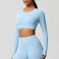thumbnail image 2 of Timegard Hauts de Yoga pour Femmes Skinny Extensible Col Rond Manches Longues Cropped Tops de Gym Couleur Unie, 2 of 6