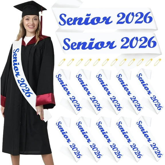 1 pcs White Senior 2026 Sash with Royal Blue Glitter Letters - Senior Sashes Class of 2026, Graduation Celebration Cheer Sash, Class Competition Sashes, Graduation Party Supplies Favors