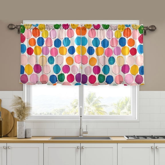 Yayeee Kitchen Curtains Tier Set of 2 Light Filtering 57"x24" Over Sink Window Panels, Watercolor Circles
