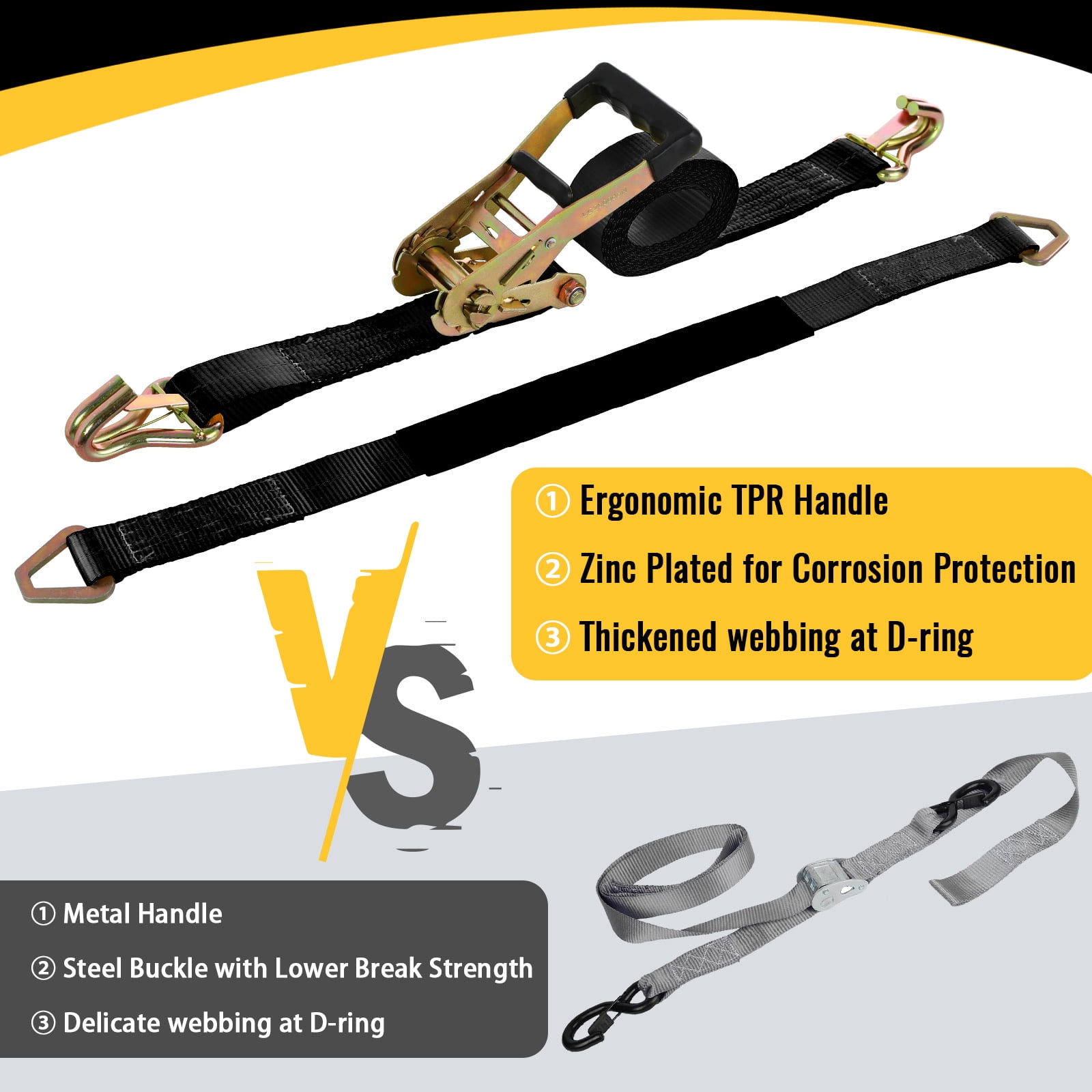 TLGREEN 4 Pack Wheel Straps + Axle Straps Kit for Trailers – 2” x 10’ Ratchet Straps with J Hooks & 36” Axle Straps, 10,000LB Break Strength, Non-Scratch Protection for Truck, SUV, ATV, UTV,Black