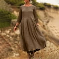 thumbnail image 4 of RYRJJ 3/4 Sleeve Cotton Linen Dresses for Women Summer Loose Crewneck Pleated Elegant Dress A-Line Casual Swing Beach Long Dress(Brown,S), 4 of 9