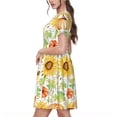 thumbnail image 2 of Salouo Autumn Theme for Women's Short Sleeve Summer Dress, Pleated Loose Swing Knee Length Dresses with Pockets, 2 of 6