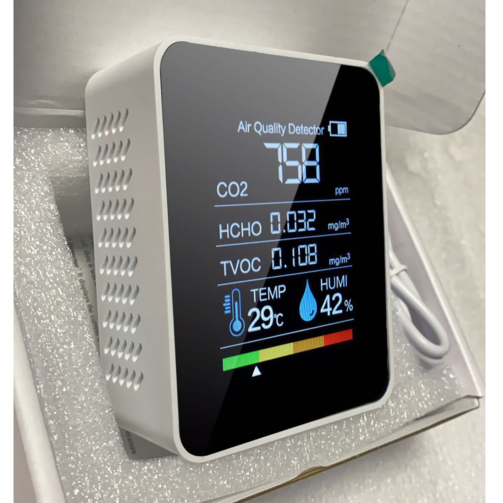 Professional 5-in-1 Air Quality Monitor - Portable CO2, TVOC, HCHO, Temperature & Humidity for Home, Office, Cars, & Pets - Smart Indoor Pollution Tester
