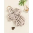 thumbnail image 3 of vera natura Baby Girls Summer Casual Romper Short Sleeve Doll Collar Plaid Playsuit + Bow Headband, 3 of 9