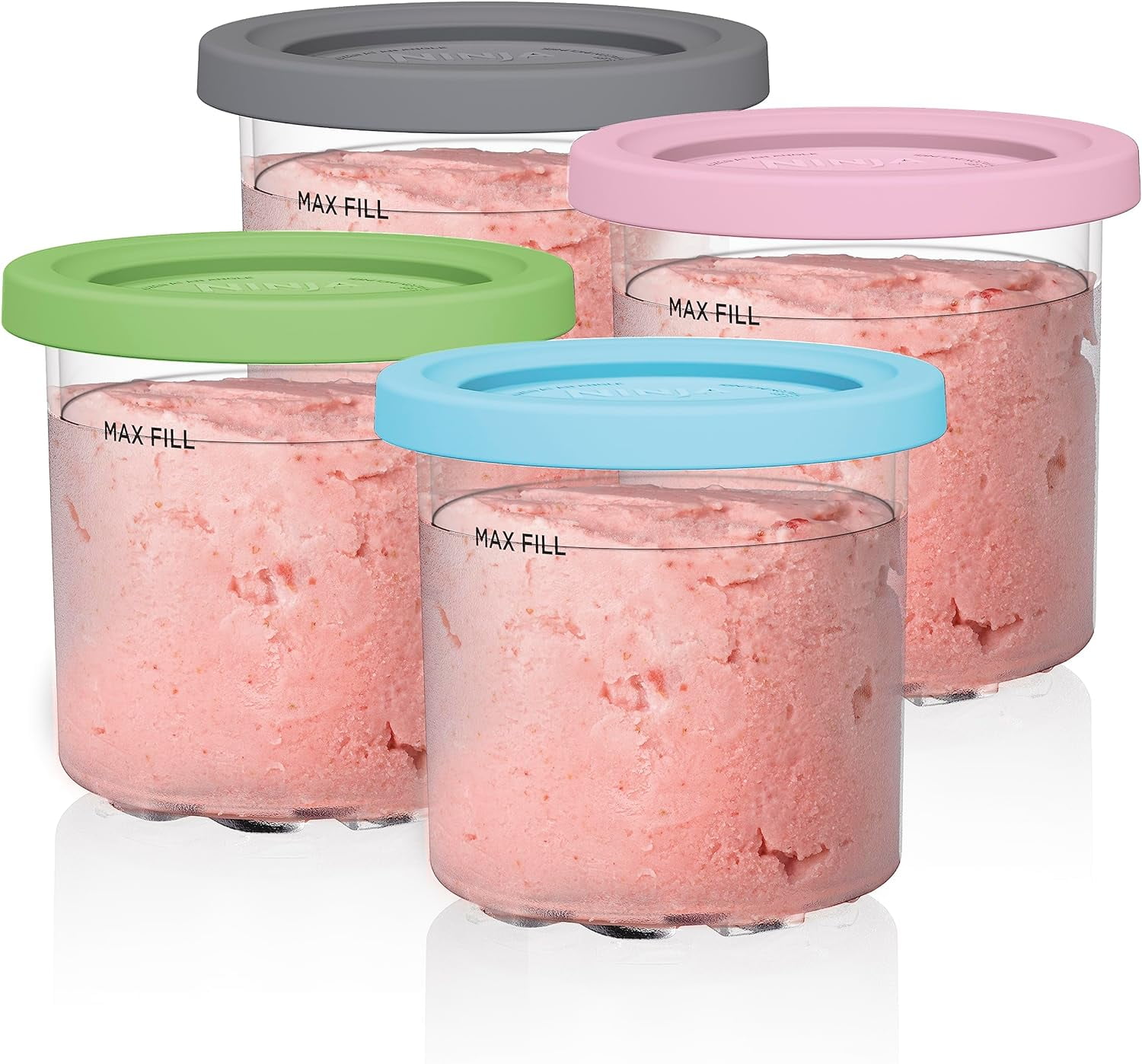 Ninja 4 Pack CREAMi Pints & Lids, Compatible with NC300s Ninja 4 Pack CREAMi Pints & Lids, Compatible with NC300s
