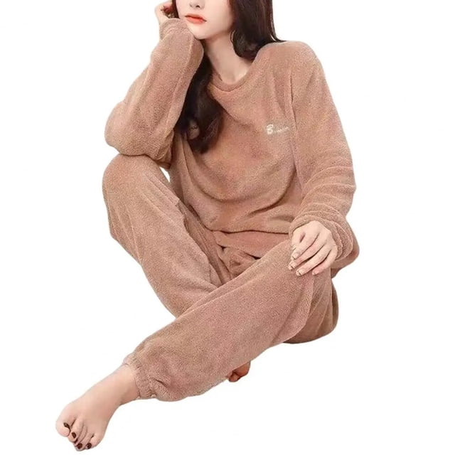 Conjunto de pijama de franela para mujer, ropa de dormir gruesa y cálida de terciopelo, sudadera de otoño, invierno