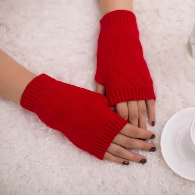 RXIRUCGD Gants Sans Doigts Articles en Liquidation Femmes Fille Tricotés Bras Sans Doigts Garder au Chaud Gants d'Hiver Doux Chauds Mitaine Gants Rouges