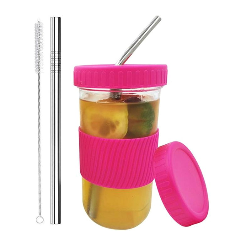 Toucan Shaped Mason Jar Drinking Glass Cup with Straw Set of 2 Hot Pink &  Blue