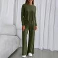thumbnail image 2 of Stamzod Fall Outfits for Women 2025 Solid Color Crewneck Long Sleeve Shirts and Sweatpants Casual Sweatsuits Women 2 Piece Outfit Army Green B XXL, 2 of 9