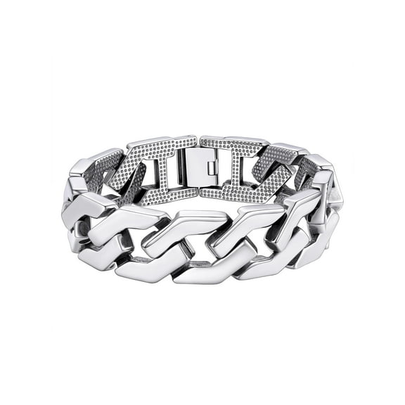 PROSTEEL Cuban Link Chain 16MM Bracelet for Men Stainless Steel Hip Pop Silver Chain Bracelets for Son, 7.4 Inches