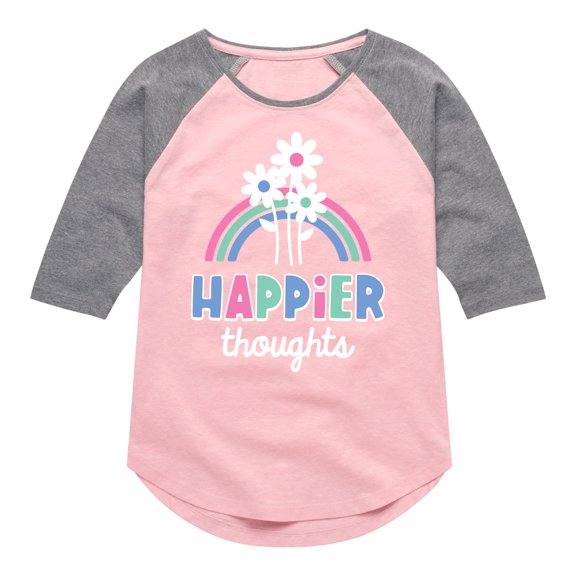 Instant Message - Happier Thoughts - Toddler And Youth Girls Raglan Graphic T-Shirt