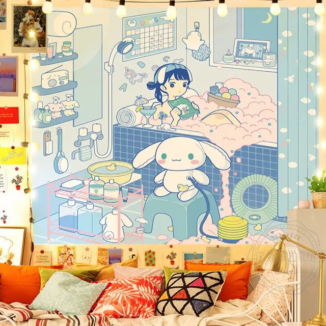 Sanrio Jade Dog fondo de tela Ins Cartoon Girl Heart Kuromi tela colgante para habitación, decoración de fiesta de cumpleaños, nuevo