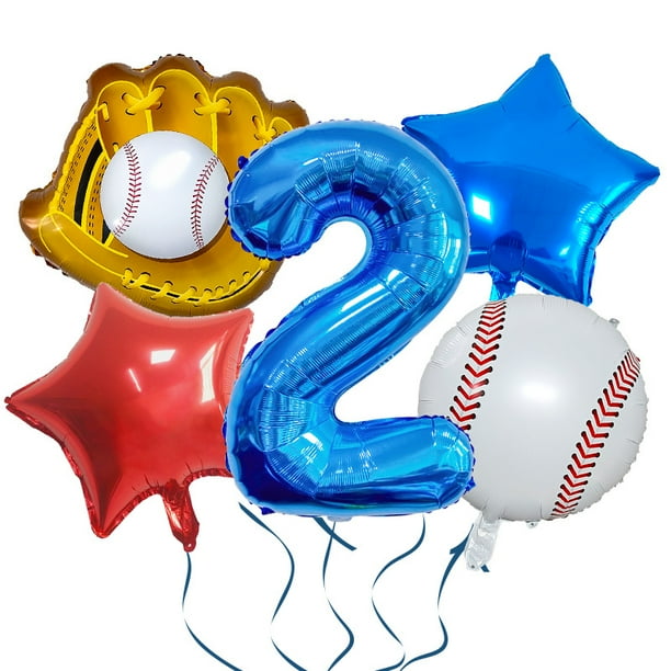 Juego de globos con temática de béisbol, 5 unidades, con globo de aluminio con 2 números