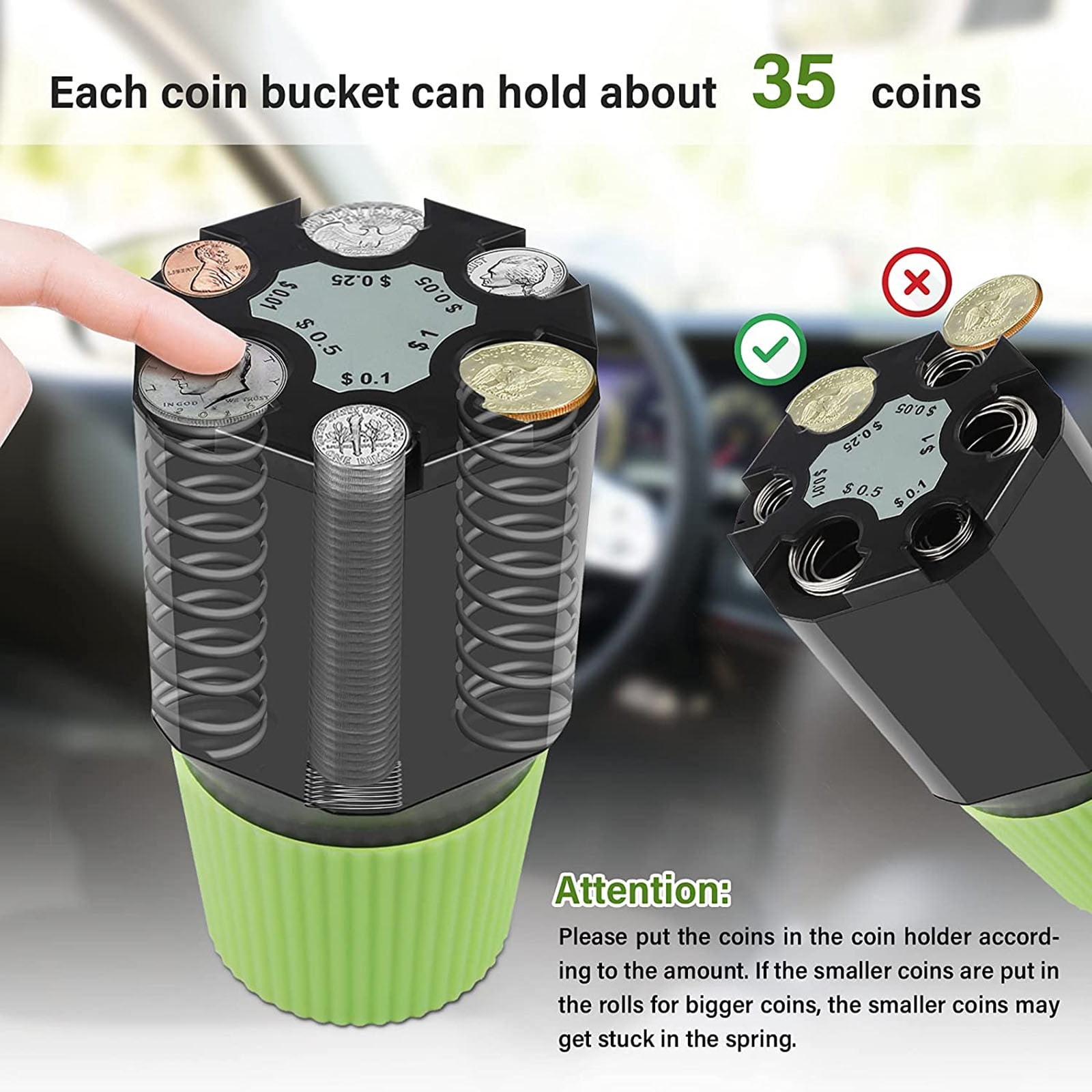 Car Coin Holder,Portable 2-in-1 Design Storage Box + Coin