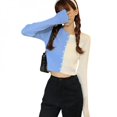 thumbnail image 5 of CawBing Korean Version Of Women's Round Collar Stitching Contrast Color Exposing Navel Long Sleeve Cardigan Jacket Purple Uniform Code, 5 of 6