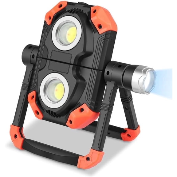 Portable LED Work Light, 2-in-1 Floodlight & Spotlight, Rechargeable for Job Site & Camping