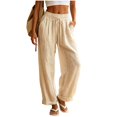 thumbnail image 2 of Resicozy Linen Pants Women Beach Vacation High Waist Elastic Drawstring Straight Leg Long Trouser with Pockets Cuffed Hem Beige M, 2 of 3