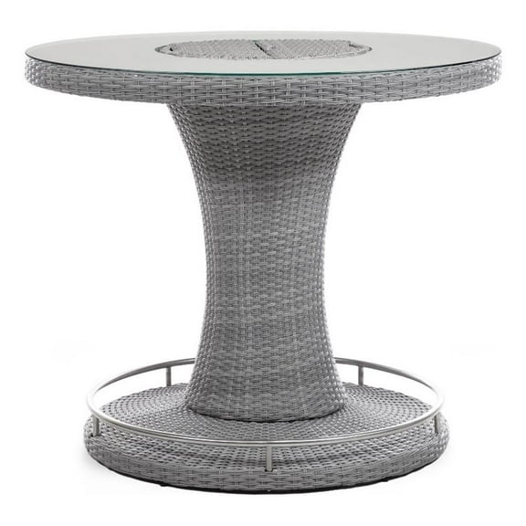 Afuera Living Outdoor Bar Height Glass Gray Dining Table with Ice Bucket