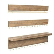 Ilyapa Wall Mounted Jewelry Organizer with Shelf, Rustic Wood - 3 Piece Jewelry Hanger Rack Set - Earring, Bracelet & Necklace Holder