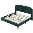 thumbnail image 5 of Royard Oaktree King Size Platform Bed Frame with Velvet Tufted Curved Headboard Linen Upholstered Bed with Solid Wood Frame and Slats, Nailhead Trim, No Box Spring Needed, Green, 5 of 7