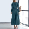 thumbnail image 6 of YueHuiYing Women's Fashion Solid Long Sleeve V-Neck Pleated Dresses Elastic Waist Lightweight Maxi Wedding Guest Dress, 6 of 9