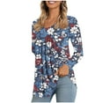 thumbnail image 2 of Womens Long Sleeve Tunic Tops Cotton Fall V Neck Casual Dressy T-Shirts Casual Floral Print Pullover Blouses (Purple XL), 2 of 6