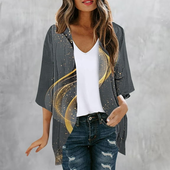 AGWOLF Open Front Long Kimono Swimsuit Cover up for Women Trendy Hawaiian Cardigans Lightweight Loose Chiffon Kimonos Casual Summer Cover Ups Tops Multicolor,S