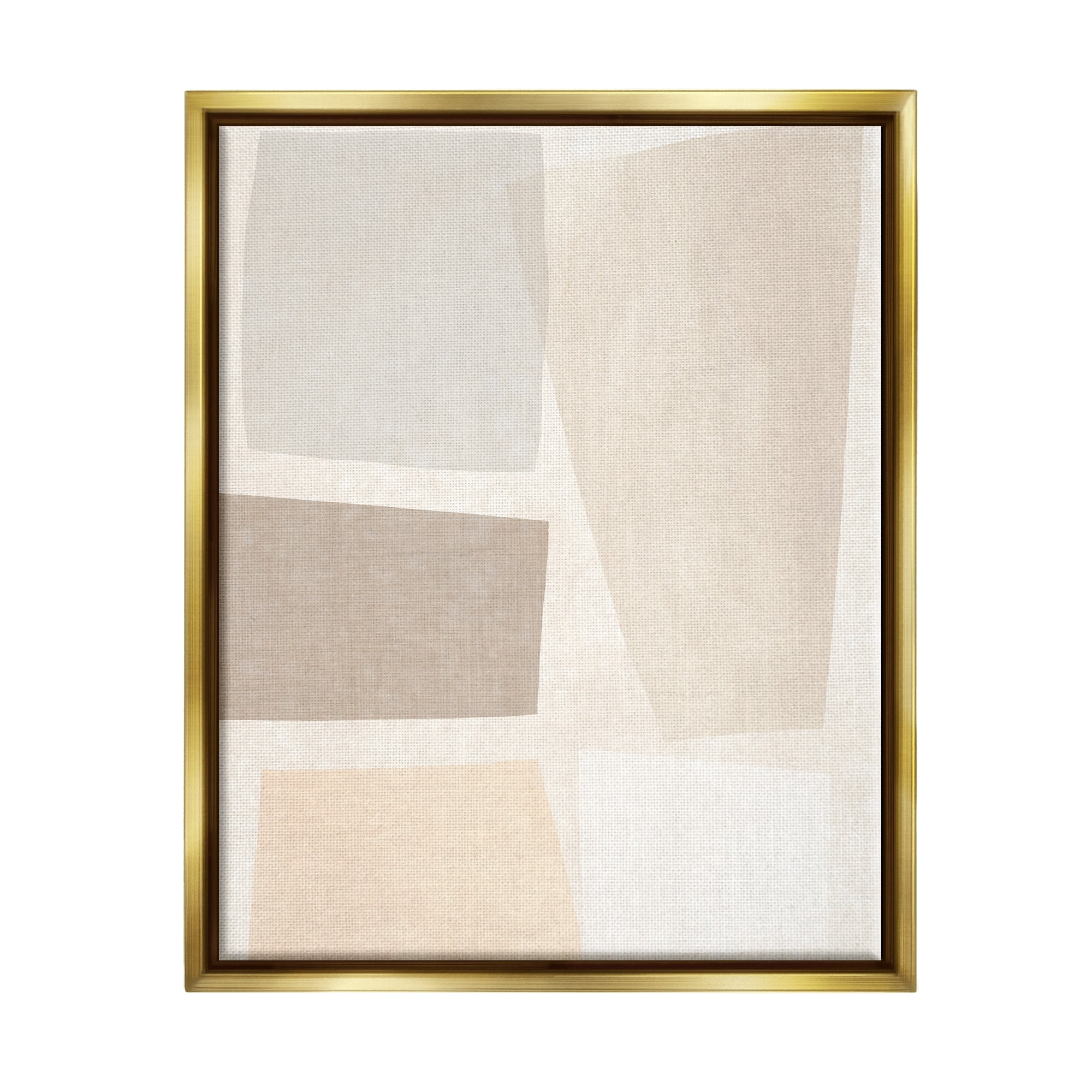 Stupell Industries Modest Neutral Toned Blocked Abstract Shapes Metallic Gold Framed Floating Canvas Wall Art, 24x30, by June Erica Vess