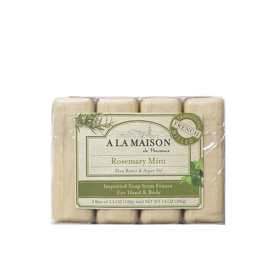 A LA MAISON Rosemary Mint Bar Soap - Triple French Milled Natural Moisturizing Hand Soap Bar (4 Bars of Soap, 3.5 oz)